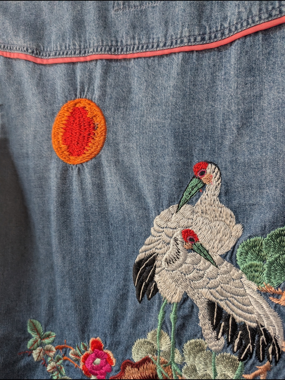 Anthropologie HOLDING HORSES Light Blue Top Heron Crane Embroidery Small